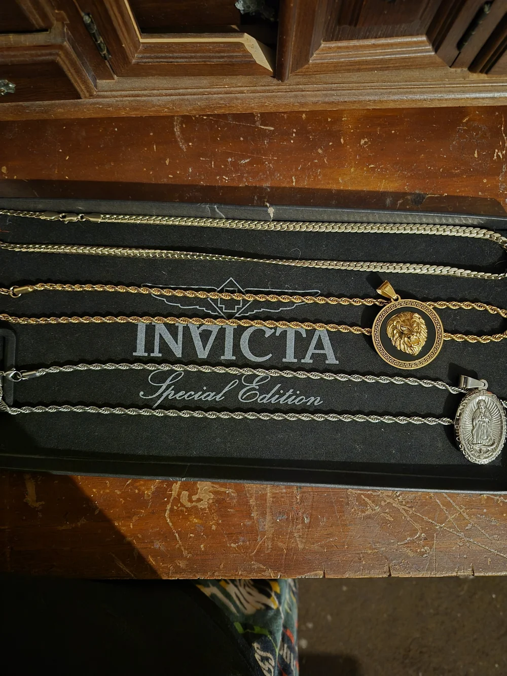 Invicta Mixed Metal Chain Set with Gold Lion Medallion